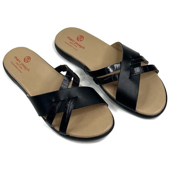 Marc Joseph New York Francine Womens Black Leather Slide Sandals Size 7.5 New - Picture 1 of 9